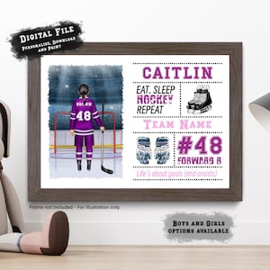 Custom Name Gift for Hockey Player, Personalised Hockey Print for Player, Ice hockey Gift, Personalised Hockey Number Print, Hockey Wall Art