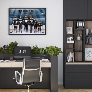 Impresión familiar de hockey personalizada (hasta 6 personas), retrato de hockey sobre hielo personalizado, regalo familiar de hockey grande, arte digital de pared con nombre y número de camiseta imagen 12