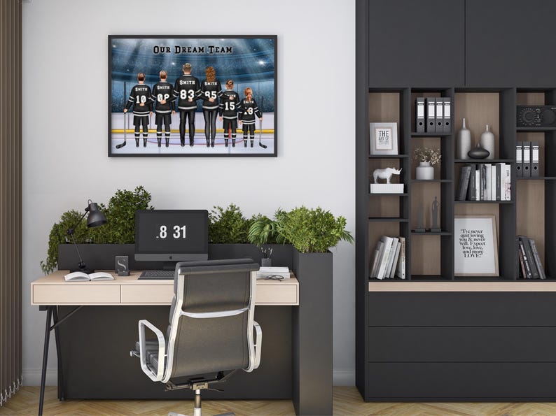 Impresión familiar de hockey personalizada (hasta 6 personas), retrato de hockey sobre hielo personalizado, regalo familiar de hockey grande, arte digital de pared con nombre y número de camiseta imagen 12