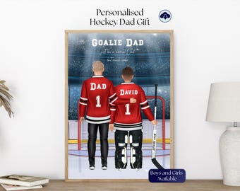 Personalised Father and Child Ice Hockey Print, Custom Gift for Goalie Dad, Ice Hockey Gift, Christmas Gift for Hockey Dad, Fathers Day Gift