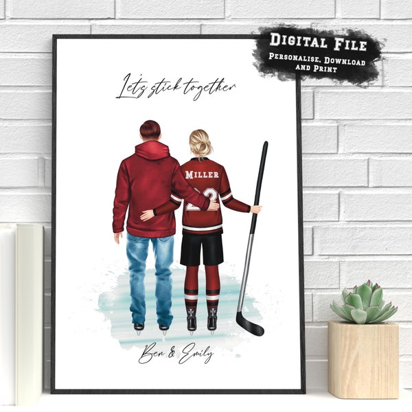 Personalisiertes Eishockey Paar Portrait, Eishockey Druck, personalisiertes Geschenk für Eishockeyspieler, Eishockey Geschenk, personalisierbar Weihnachtsgeschenk,
