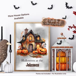 Personalised Haunted House Print, Spooky Halloween House print, Halloween Wall Decor,  Gothic House poster, Halloween Party Decor, Printable