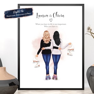 Personalised ice skating portrait for best friend, ice skater portrait, personalised ice skater print, teenage girl gift, gift for sister