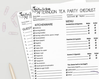 Afternoon Tea Party Checklist | Guest List Checklist | Printable & Digital File | High Tea Party Checklist