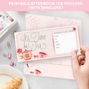 Afternoon Tea Voucher With Envelope Tea Gift Printable Gift Certificate Voucher Template Printable Voucher Coupon, PDF JPG image 1