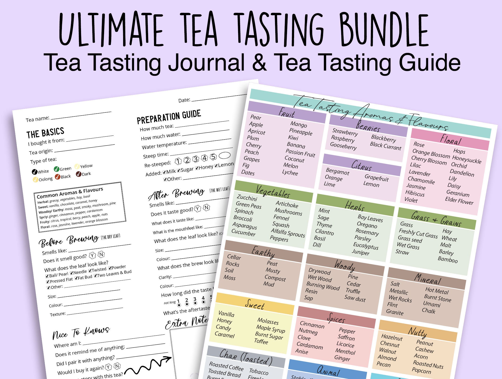 Tea Tasting Bundle Tea Tasting Journal & Guide Digital Download 8.5 X