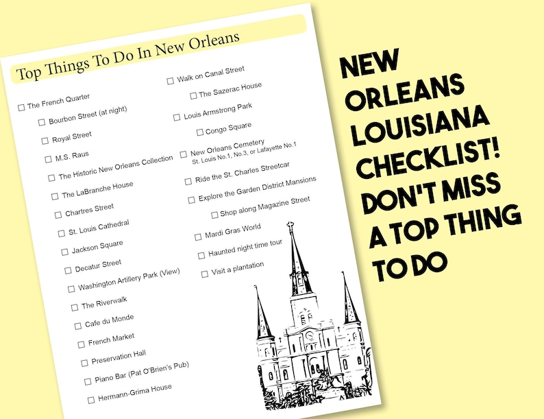 Printable New Orleans Top Things To Do Checklist Digital Editable PDF New Orleans Louisiana U.S. Travel Guides Trip Planner image 2
