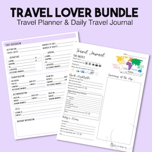 Digital Travel Planner & Journal Bundle | Travel Journal Vacation Planner Trip Itinerary Planner Travel Digital Download