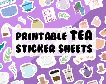 Printable Tea Sticker Sheets | 100+ Tea Stickers | Tea Gift | PNG for Cricut | JPG | pdf | Digital Download Stickers Print At Home