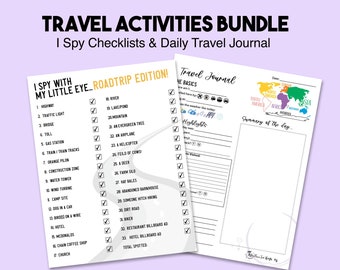 Printable Travel Activity Bundle: Kids I Spy, Daily Journal (Download)