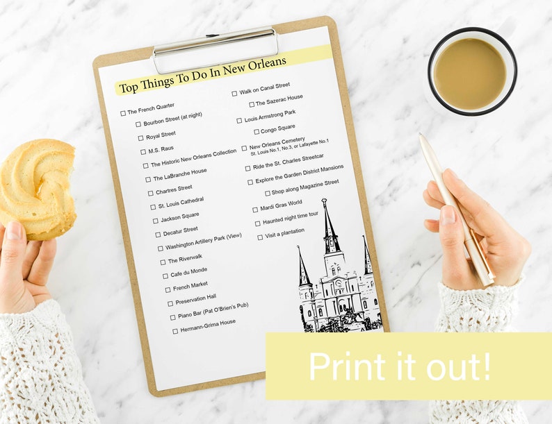 Printable New Orleans Top Things to Do Checklist Digital Editable PDF