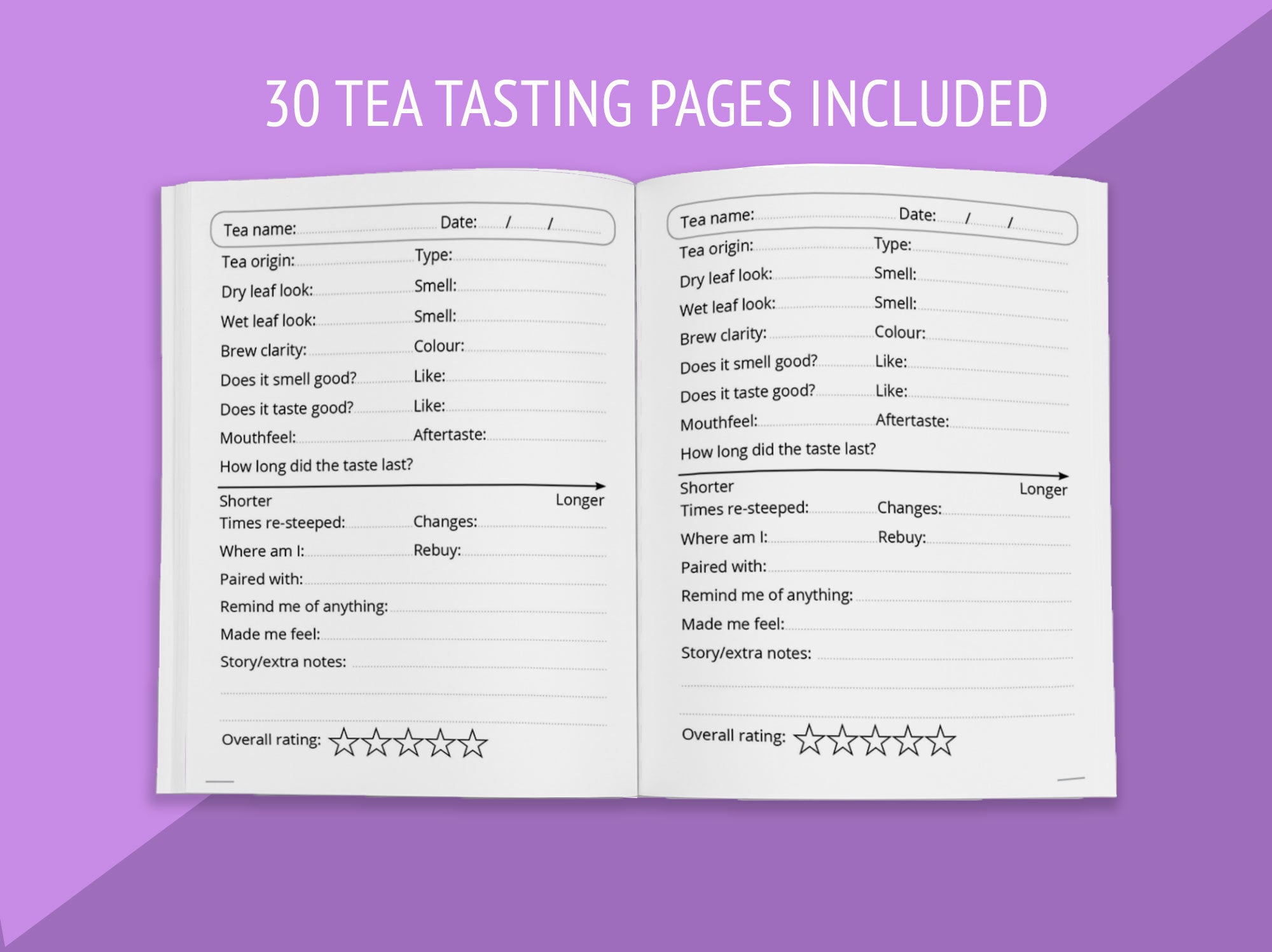 NEW Printable POCKET Tea Tasting Journal 4.25 X 5.5 Tea Gift Tea Lover
