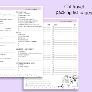 Cat Travel Planner Pet Friendly Travel Planner 8.5 x 11 Printable Digital Download Cat Packing List Cat Travel Checklist image 5