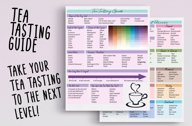 Tea Tasting Guide: Tasting Notes For Tea Tea Aromas & Flavours Digital Download 8.5 x 11 3.5 x 5.5 Pocket Size Printable image 1