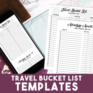 Reise-Bucket-Liste druckbare Vorlagen, digitaler Download, Reise-To-Do-Liste, Brief, sofortiger Download PDF | Leere Vorlage | Zwei Formate