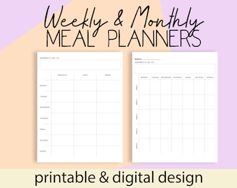 Weekly & Monthly Meal Planner Printable: Food Prep List (Digital Download)