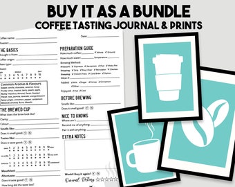 Coffee Tasting Art Bundle | Coffee Tasting Journal Page + Coffee Art | Editable & Printable Digital Download  | Coffee Lover Gift  |