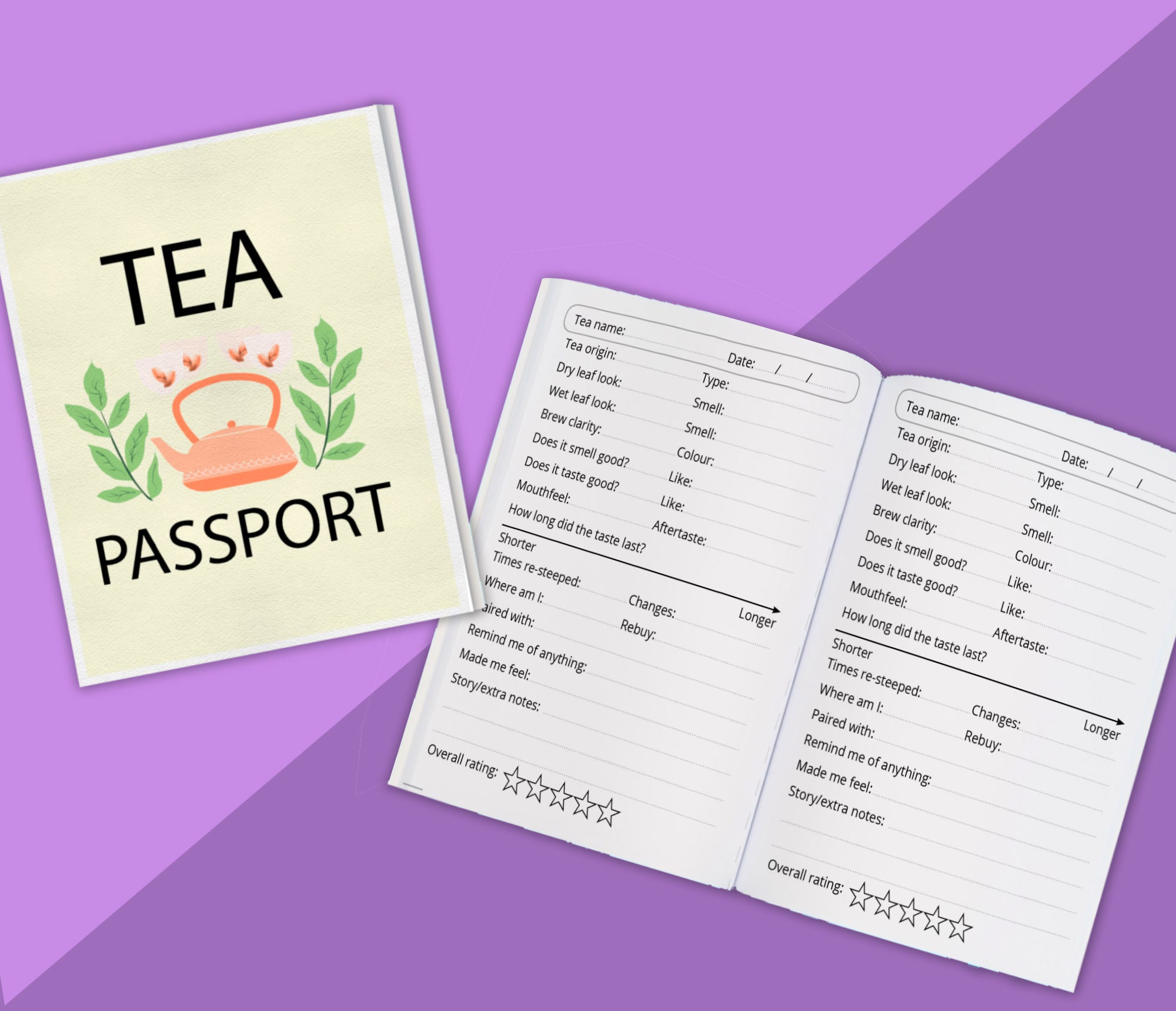 NEW Printable POCKET Tea Tasting Journal 4.25 X 5.5 Tea Gift Tea Lover ...