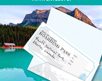 Banff Reisegutschein mit Umschlag | Überraschungsausflug zum Banff National Park | Pass zu den kanadischen Rockies | Ausdruckbarer Coupon, PDF | JPG