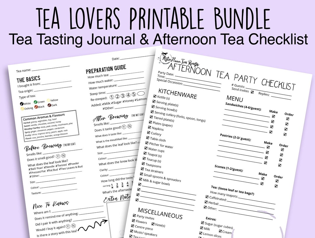 Tea Lovers Printable Bundle Tea Tasting Journal & Afternoon Tea Party