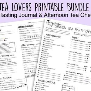 Tea Lovers Printable Bundle: Tea Tasting Journal & Afternoon Tea Party Checklist Digital Download 8.5 x 11 Interactive PDF Printable image 1