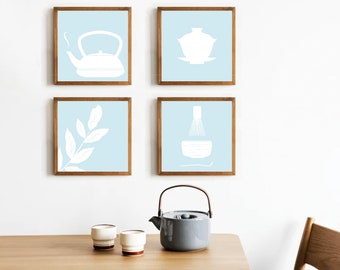 Traditional Japanese Chinese Tea Art Prints | Matcha, Tea Leaves, Gaiwan and Cast Iron Teapot Decor | 4x6 | 5x7 | 6x6 Square | 8x10