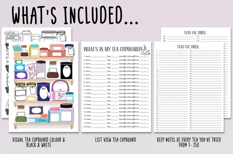 Tea Tracker: Know What's In Your Tea Cupboard & Record Every Tea You've Tried Digital Download 8.5 x 11 Printable Interactive image 2