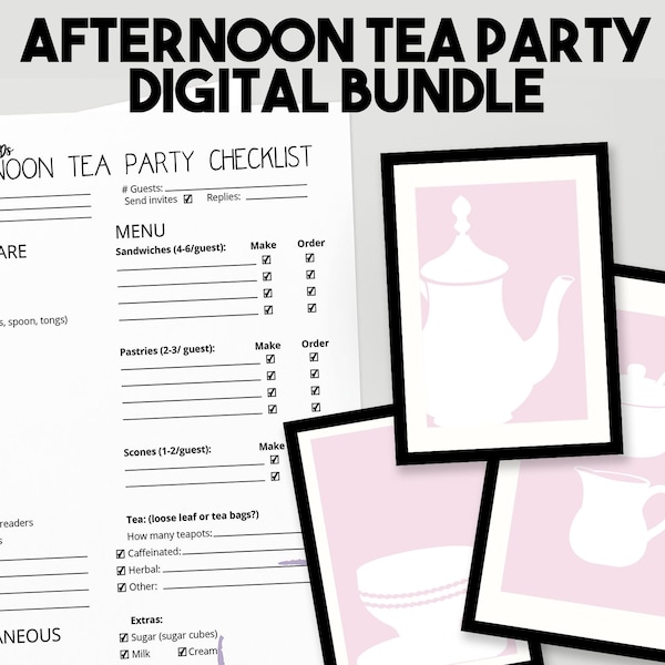 Ultimate High Tea Party Bundle | Tea Party Checklist + Prints | Editable & Printable Digital Download  | Matching Tea Wall Art