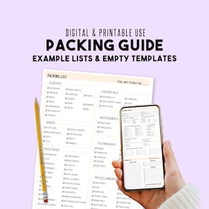 Travel Packing List | Digital & Printable Use | Packing Checklist and Guide | Packing Template for plane or road trip | 11 Pages 8.5 x 11