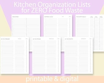 Organization Kitchen Food Lists: Pantry Organization | Fridge Organization | Expiration Dates | Grocery List | Printable & Editable Download