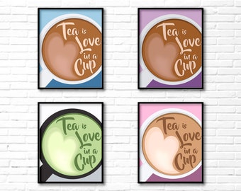 Tea Cup Wall Art Print  | Digital Print For Tea Lover | 5 sizes Printable Download | Tea Print in 4 colours! Tea Wall Art