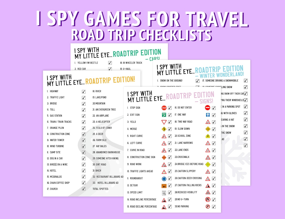 Printable Road Trip I Spy Checklist for Kids | Digital Travel Games for ...