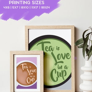 Tea Cup Wall Art Print Digital Print For Tea Lover 5 sizes Printable Download Tea Print in 4 colours Tea Wall Art image 2