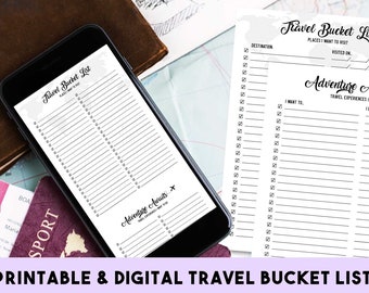 Travel Bucket List Printable, Digital Download, Travel To Do List, Letter, Instant Download PDF | Blank Template | Two Formats