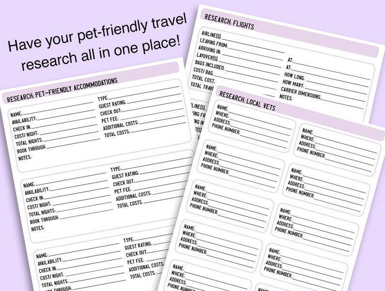 Cat Travel Planner Pet Friendly Travel Planner 8.5 x 11 Printable Digital Download Cat Packing List Cat Travel Checklist image 4