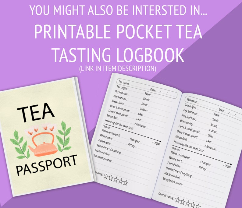 Tea Tasting Journal: Keep Track Of The Teas You've Tried Digital Download 8.5 x 11 Interactive PDF Printable image 8