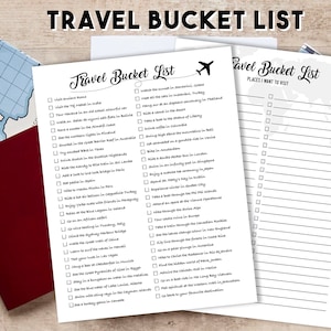 Travel Bucket List Bundle, Blanko-Vorlagen & Reise-Checklisten, Reisen To Do Liste, Brief, Sofort-Download PDF | Befüllbar | Wunschliste