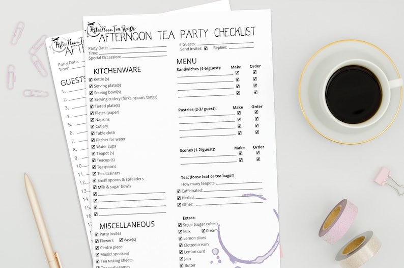 Tea Lovers Printable Bundle: Tea Tasting Journal & Afternoon Tea Party Checklist Digital Download 8.5 x 11 Interactive PDF Printable image 4