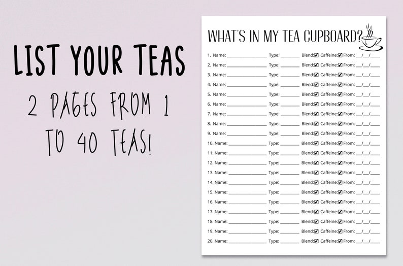 Tea Tracker: Know What's In Your Tea Cupboard & Record Every Tea You've Tried Digital Download 8.5 x 11 Printable Interactive image 5