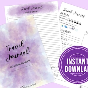What you get in your travel journal digital download. Cover, Table of Contents, & UNLIMITED USE Travel journal sheets