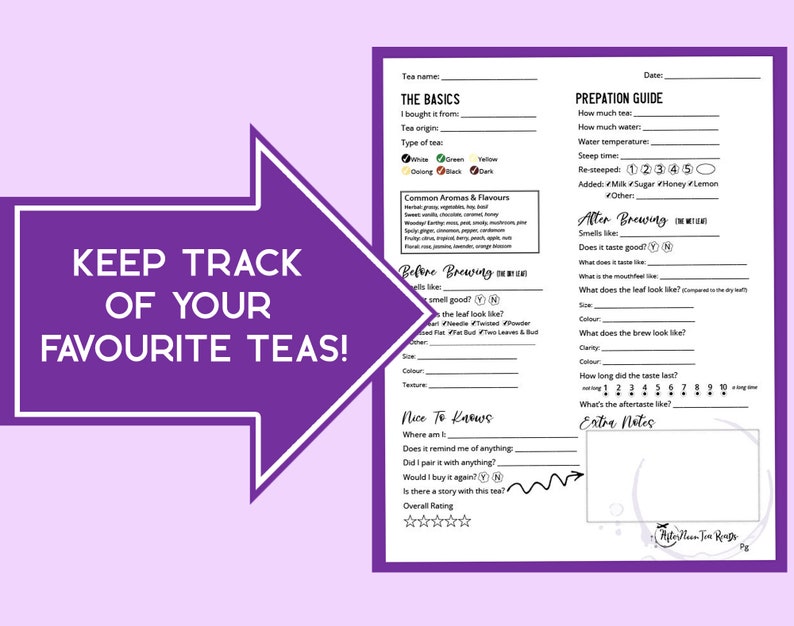Tea Journal.pdf Printable Tea Tasting Journal | Tea Notes, Tracker (digital Download ...
