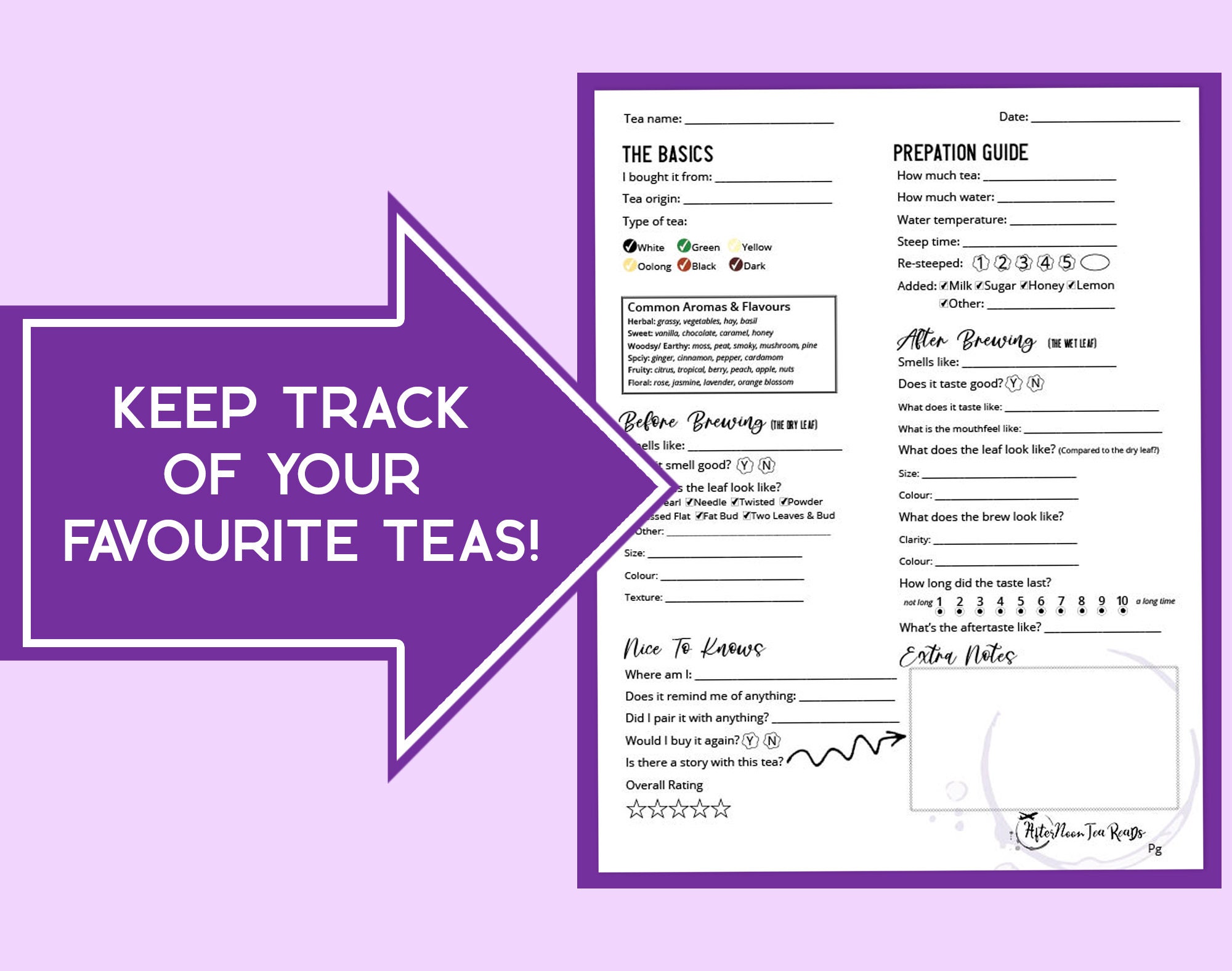 Tea Tasting Journal Keep Track of the Teas You've Tried Digital