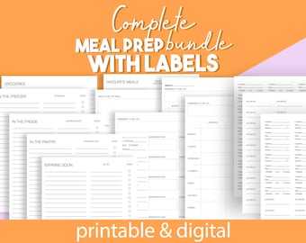 Complete Meal Plan Printable PDF with labels | Zero Food Waste | Favourite Meals List | Visual Meal Prep & Weekly Meal Planner