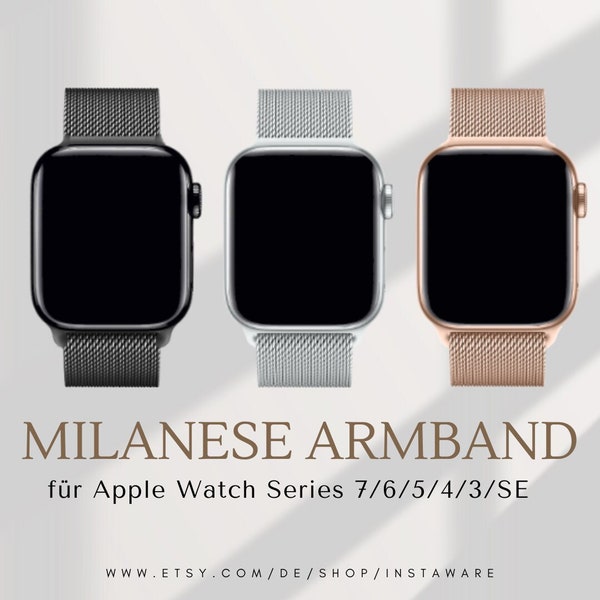 Milanese Magnet Armband mit zwei Magneten -  Apple Watch kompatibel - Series 9 8 7 6 5 4 3 SE Ultra - 38/40/41 mm oder 40/44/45/49 mm