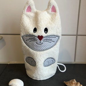 Waschhandschuh Waschlappen für Kinder, personalisierbar Katze