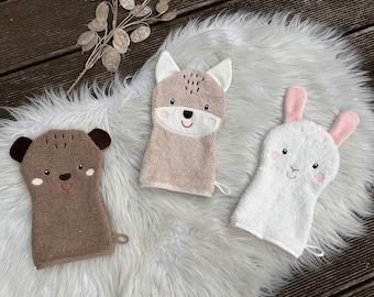 Waschhandschuhe | Waschlappen Tiere für Kinder, personalisiert, tolles Geschenk