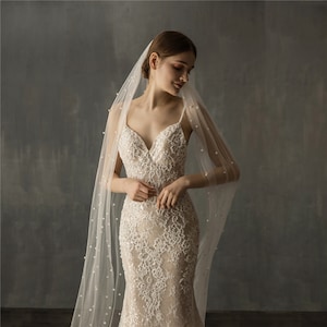 Pearl White Ivory Wedding Veil wedding veil with comb Cathedral Wedding Veil bridal Ivory Wedding Veil Single Tire Veil Single White Veil
