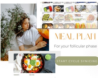 May include: A meal plan for the follicular phase of a woman's cycle. The plan includes a variety of healthy meals, including breakfast, lunch, and dinner. The meals are designed to help women feel their best during this phase of their cycle. The meal plan includes a variety of healthy foods, such as fruits, vegetables, whole grains, and lean protein. The meal plan also includes a variety of recipes, such as berry baked oatmeal, hummus and veggie snack box, avocado egg salad sandwich, and one pot pasta.