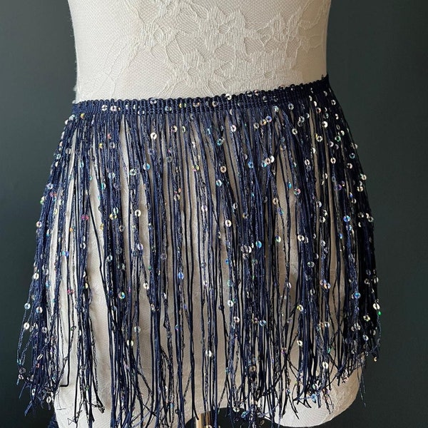 Franges, franges avec paillettes, paillettes, franges sequins, danse, déguisements, mode, fête, robe à franges, 20 cm, 8 pouces, 12 couleurs, bleu marine