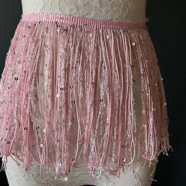 Fringe, Fringe With Sequins, Sequinned,  Sequin Fringe, Dance, Costumes, Fashion, Party, Dress Fringe, 20cm, 8 inch, 12 Colours, Light Pink